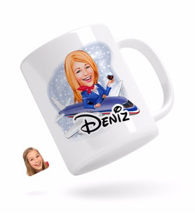 BK Gift Kişiye Özel Hostes Karikatürlü Beyaz Kupa Bardak-1