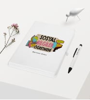 BK Gift Kişiye Özel Sosyal Bilgiler Öğretmeni Temalı Beyaz Defter Kalem Hediye Seti - 3