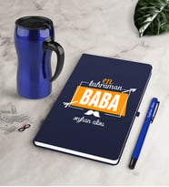 BK Gift Kişiye Özel En Kahraman Baba Lacivert Defter Kalem Termos Mug Seti (Model 1)