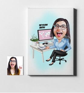 BK Gift Kişiye Özel Bayan Genel Müdür Karikatür Kanvas Tablo 50x70cm 1