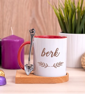 Erkeklere Hediye Ahşap Altlıklı Kırmızı Kupa Bardak