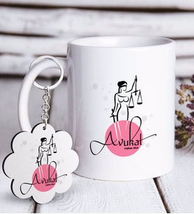 BK Gift Kişiye Özel Mesleki Avukat Beyaz Kupa ve Anahtarlık Hediye Seti-11 (Model 1)