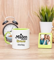 Maden Teknolojisi Öğretmeni Yeşil Kupa Bardak ve Yeşil Mini Fotoğraf Çerçevesi