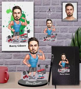 Kişiye Özel Sporcu Karikatürlü 5 li Hediye Seti Bay-8
