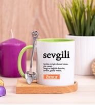 Sevgili Kelime Anlamı Ahşap Altlıklı Yeşil Kupa Bardak