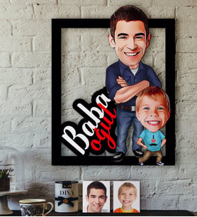 BK Gift Kişiye Özel Baba-Oğul Karikatürlü 3D Ahşap Tablo-5