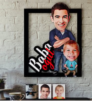 BK Gift Kişiye Özel Baba-Oğul Karikatürlü 3D Ahşap Tablo-5