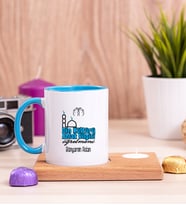 Din Kültürü Öğretmeni Ahşap Altlıklı Mumlu Mavi Kupa Bardak