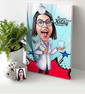 BK Gift Kişiye Özel Bayan Diş Hekimi Karikatür Kanvas Tablo 30x50cm 2
