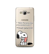 Snoopy Tasarımlı Süper Şeffaf Silikon Telefon Kılıfı Samsung Grand Prime