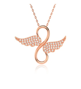 Beyaz Taşlı Kanatlı Sonsuzluk Rose Gümüş Kolye