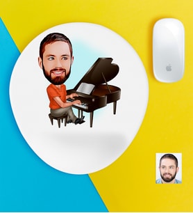 BK Gift Kişiye Özel Bay Piyanist Karikatürlü Bilek Destekli Mouse Pad (Beyaz)