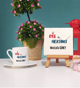 Diş Hekimi Hediye Türk Kahvesi Fincanı ve Dekoratif Taş Baskı Hediye Seti