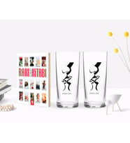 BK Gift Kişiye Özel Renkli Baskılı Öpücük Tasarımlı İkili Rakı Bardağı ve Rakı Cep Kitabı Hediye Seti-1 (Model 1)