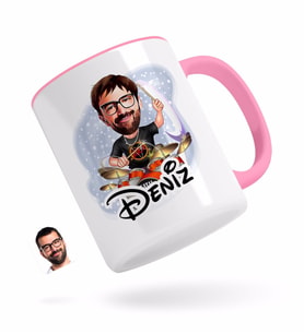 BK Gift Kişiye Özel Erkek Baterist Karikatürlü Pembe Kupa Bardak