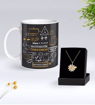 BK Gift Kişiye Özel Matematik Öğretmeni Kupa Ve Papatya Kolye Hediye Seti-10 (Model 1)