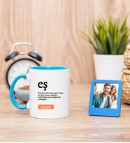 Eş Kelime Anlamı Mavi Kupa Bardak ve Mavi Mini Fotoğraf Çerçevesi