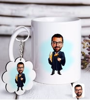 BK Gift Kişiye Özel Erkek Hakim Karikatürlü Beyaz Kupa ve Anahtarlık Hediye Seti-1 (Model 1)