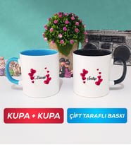 İkili İsme Özel Sevgililer Günü Hediyesi Kupa Bardak Mavi Siyah