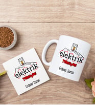 Elektrik Teknisyeni Beyaz Kupa Bardak Ve Bardak Altlığı Seti