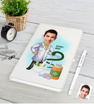 BK Gift Kişiye Özel Bay Eczacı Karikatürlü Beyaz Defter Kalem Seti-2