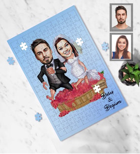 Kişiye Özel Gelin Damat Karikatürlü A4 99 Parça Puzzle Mod-4