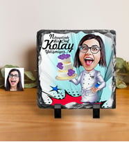 BK Gift Kişiye Özel Bayan Chef Karikatürlü Dekoratif Doğal Taş  2