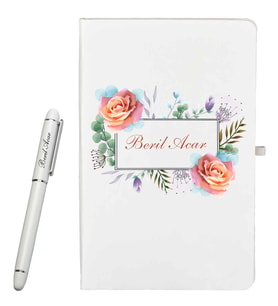 Kişiye Özel Şık Tasarımlı Beyaz Defter Ve Beyaz Kalem Seti