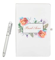 Kişiye Özel Şık Tasarımlı Beyaz Defter Ve Beyaz Kalem Seti