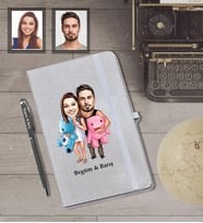 Kişiye Özel Sevgili Karikatürlü Gri Defter Kalem Hediye Seti Model 17
