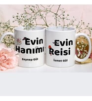 Kişiye Özel İkili İsimli Evin Hanımı ve Evin Reisi Kupa Bardak (Beyaz)