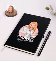 BK Gift Kişiye Özel Kadın Aşçı Karikatürlü Siyah Defter ve Kalem Hediye Seti-3