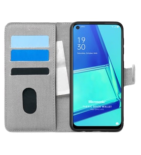 Microsonic Oppo A92 Kılıf Fabric Book Wallet Gri