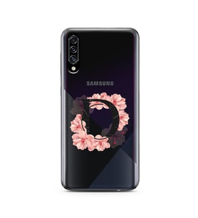 Pembe Çiçekli Harf Tasarım Süper Şeffaf Silikon Telefon Kılıfı Samsung A30s D-Ha