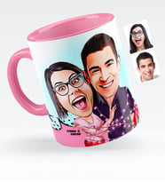 BK Gift Kişiye Özel Sevgililer Karikatürlü Pembe Kupa Bardak  2