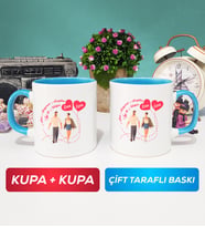 İkili Sevgiliye Sevgililer Günü Hediyesi 4 Kupa Bardak Mavi