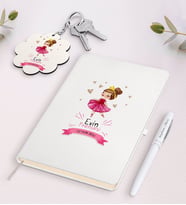 BK Gift Kişiye Özel Evin Prensesi Beyaz Defter Kalem ve Anahtarlık Hediye Seti-1 (Model 1)