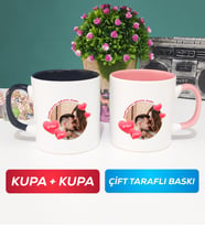 İkili Sevgiliye Sevgililer Günü Hediyesi 8 Kupa Bardak Siyah Pembe