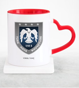 BK Gift Kişiye Özel Mesleki Türk Hava Kuvvetleri Kırmızı Kalpli Kupa Bardak
