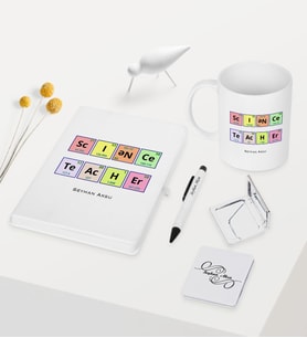 BK Gift Kişiye Özel Fen Bilimleri Öğretmeni Temalı Beyaz Defter Kalem Kupa Ayna Seti - 3