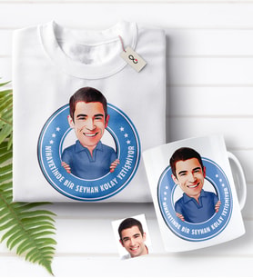 BK Gift Kişiye Özel Bay Kolay Yetişmiyor Karikatürlü Beyaz Tişört ve Kupa Seti-3 (Model 1)