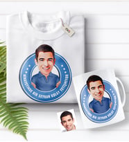 BK Gift Kişiye Özel Bay Kolay Yetişmiyor Karikatürlü Beyaz Tişört ve Kupa Seti-3 (Model 1)