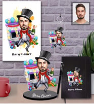 Kişiye Özel Yılbaşı Erkek Karikatürlü 5 li Hediye Seti Model-8