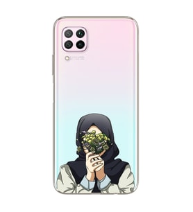 Kapalı Çiçekli Kız Tasarımlı Süper Şeffaf Silikon Telefon Kılıfı Huawei P40 Lite