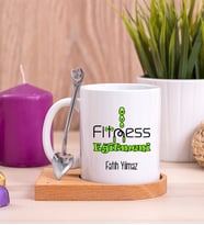 Fitness Eğitmeni Ahşap Altlıklı Beyaz Kupa Bardak