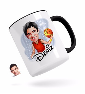 BK Gift Kişiye Özel Erkek Basketbolcu Karikatürlü Siyah Kupa Bardak-1
