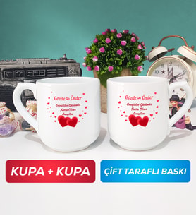 İkili Sevgiliye Sevgililer Günü Hediyesi 6 Kupa Bardak Oval