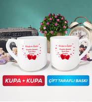 İkili Sevgiliye Sevgililer Günü Hediyesi 6 Kupa Bardak Oval
