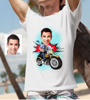 BK Gift Kişiye Özel Bay Motorcu Karikatür Beyaz Tişört  1
