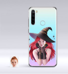 BK Gift Kişiye Özel Bayan Cadı Karikatürlü Xiaomi Redmi Note 8 İnce Şeffaf Silikon Telefon Kapağı-2 (Beyaz)